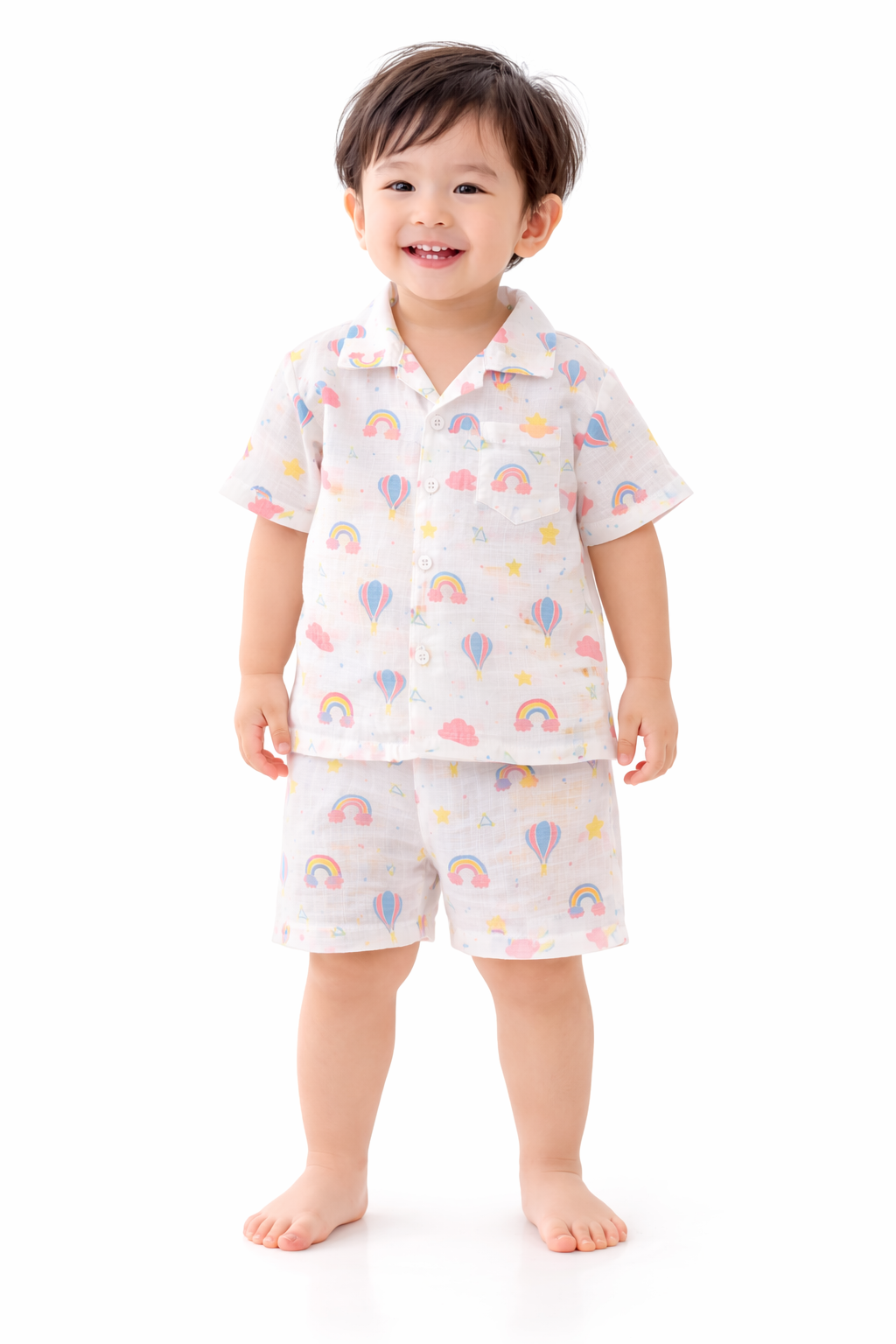 Ivory Trends Premium Muslin Cotton Kids Night Suit Set | Rainbow & Hot Air Balloon Print | Soft Summer Sleepwear (1-5 Years)