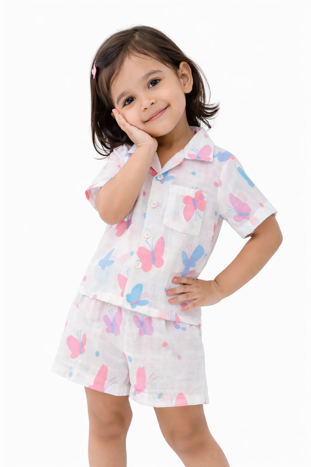 Ivory Trends Premium Muslin Cotton Butterfly Print Kids Night Suit Set | Soft Summer Co-ord Sleepwear for Girls (1-5 Years)