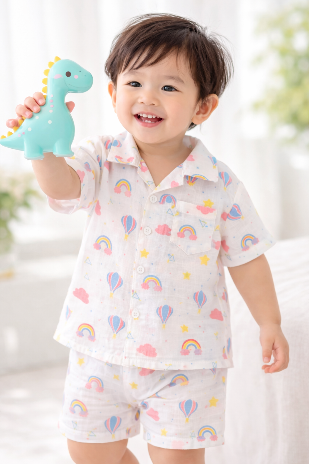 Ivory Trends Premium Muslin Cotton Kids Night Suit Set | Rainbow & Hot Air Balloon Print | Soft Summer Sleepwear (1-5 Years)