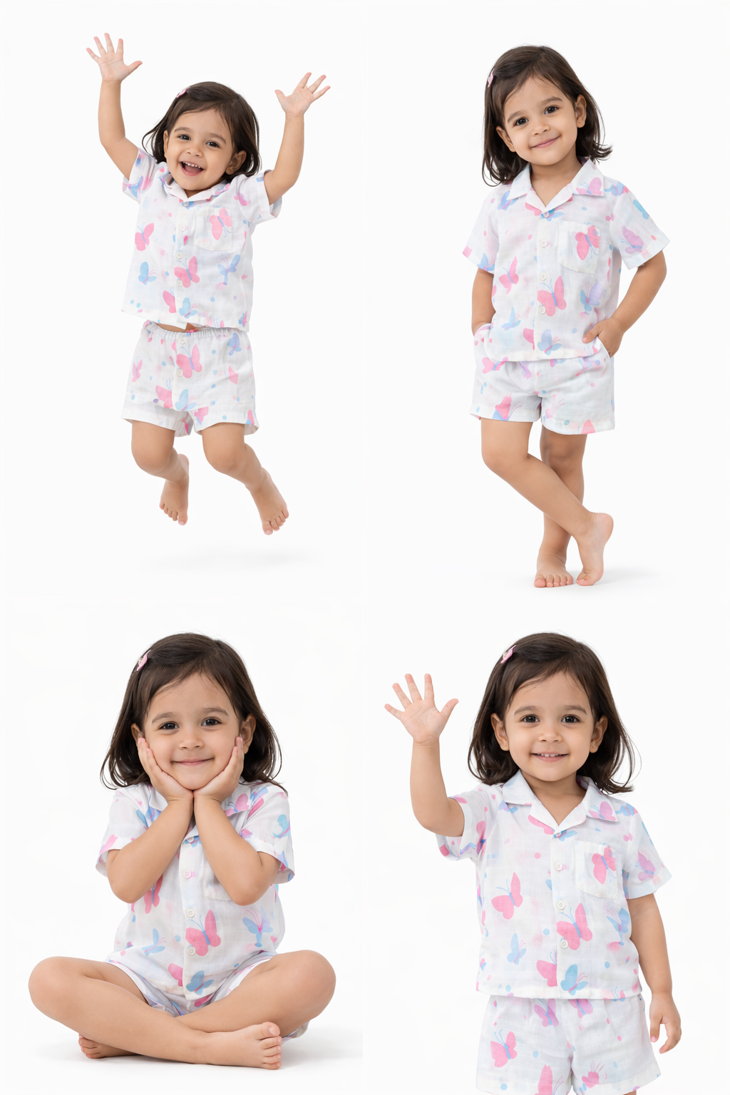 Ivory Trends Premium Muslin Cotton Butterfly Print Kids Night Suit Set | Soft Summer Co-ord Sleepwear for Girls (1-5 Years)
