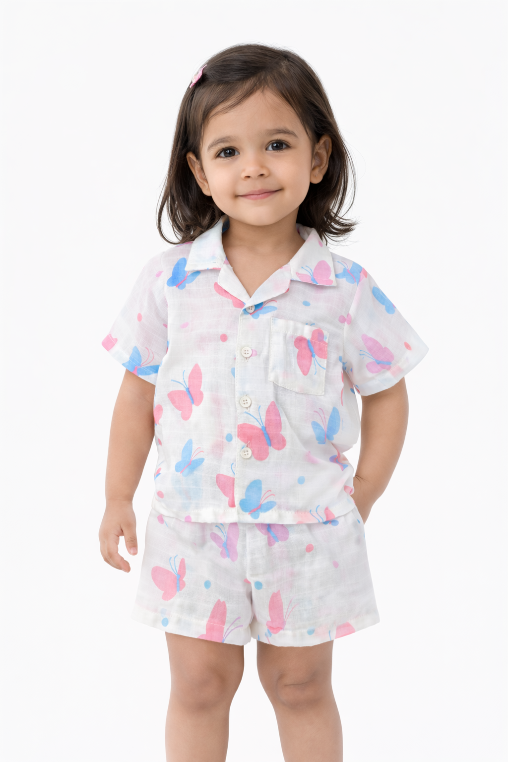 Ivory Trends Premium Muslin Cotton Butterfly Print Kids Night Suit Set | Soft Summer Co-ord Sleepwear for Girls (1-5 Years)