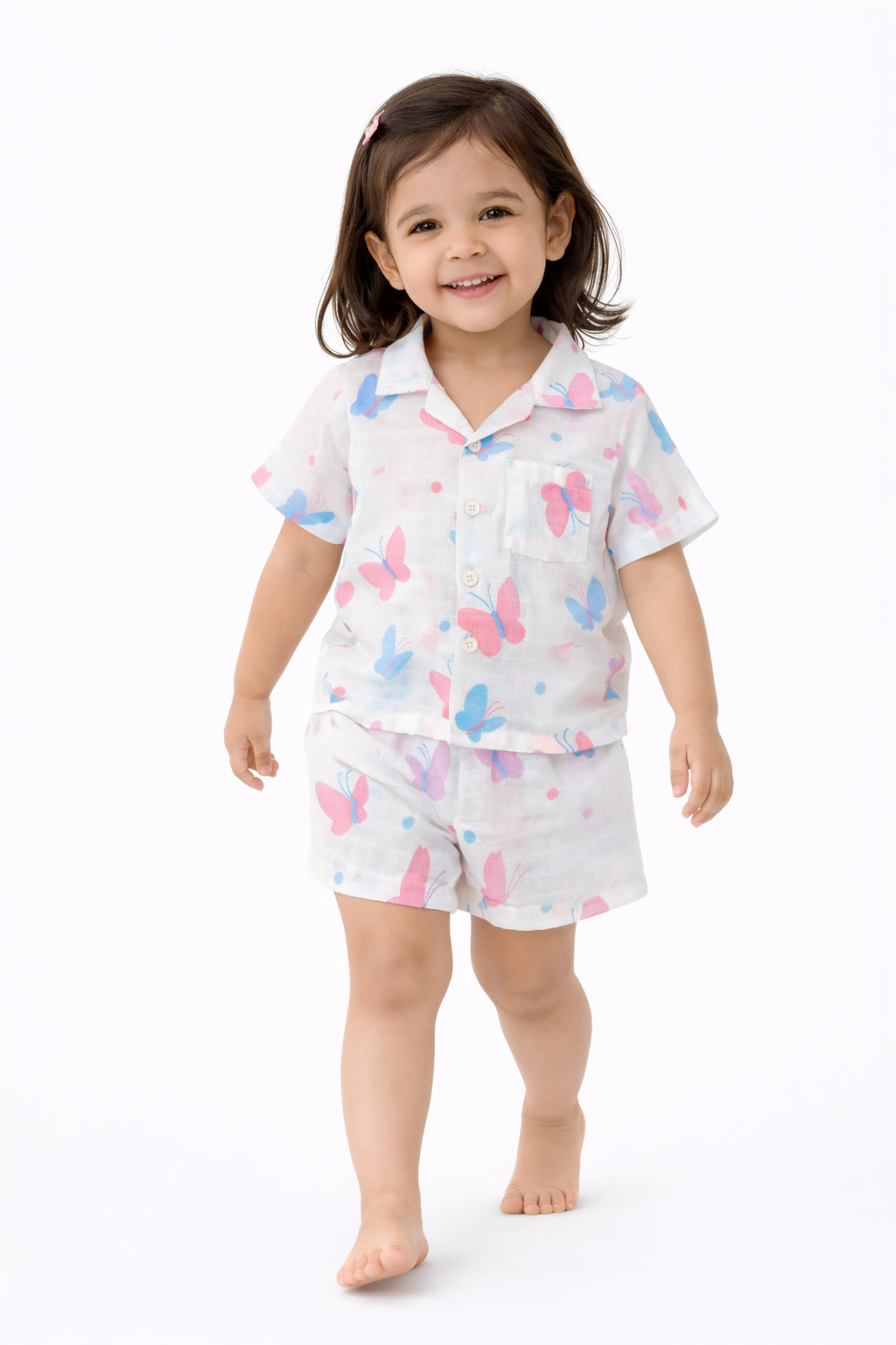 Ivory Trends Premium Muslin Cotton Butterfly Print Kids Night Suit Set | Soft Summer Co-ord Sleepwear for Girls (1-5 Years)