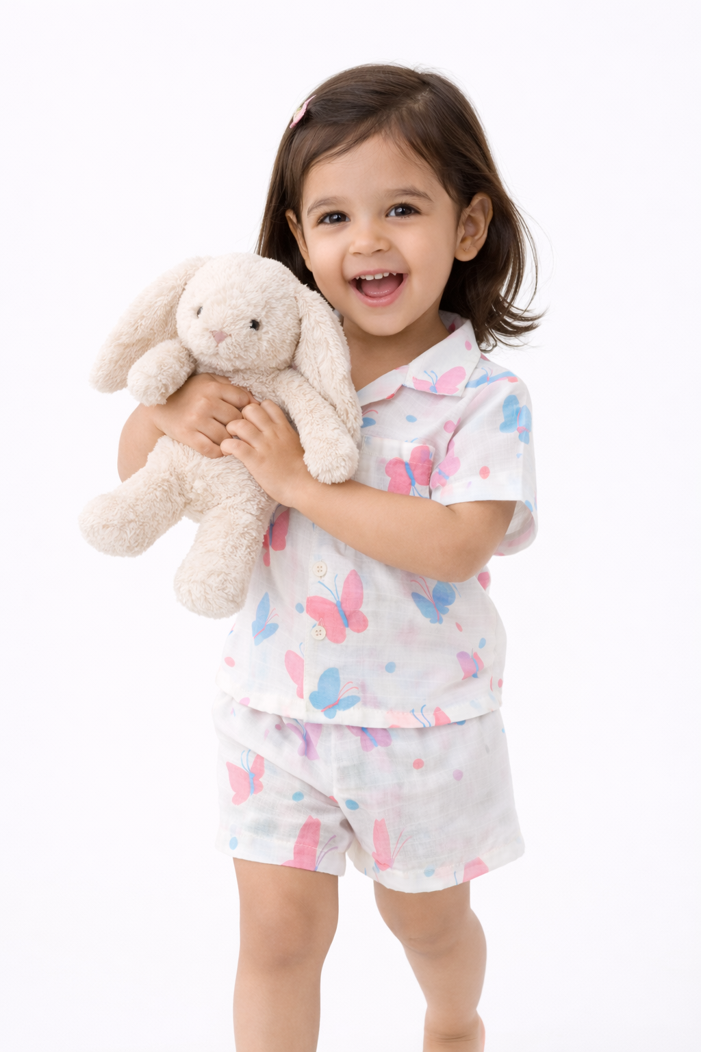 Ivory Trends Premium Muslin Cotton Butterfly Print Kids Night Suit Set | Soft Summer Co-ord Sleepwear for Girls (1-5 Years)