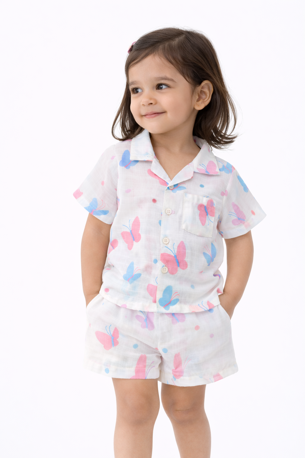 Ivory Trends Premium Muslin Cotton Butterfly Print Kids Night Suit Set | Soft Summer Co-ord Sleepwear for Girls (1-5 Years)
