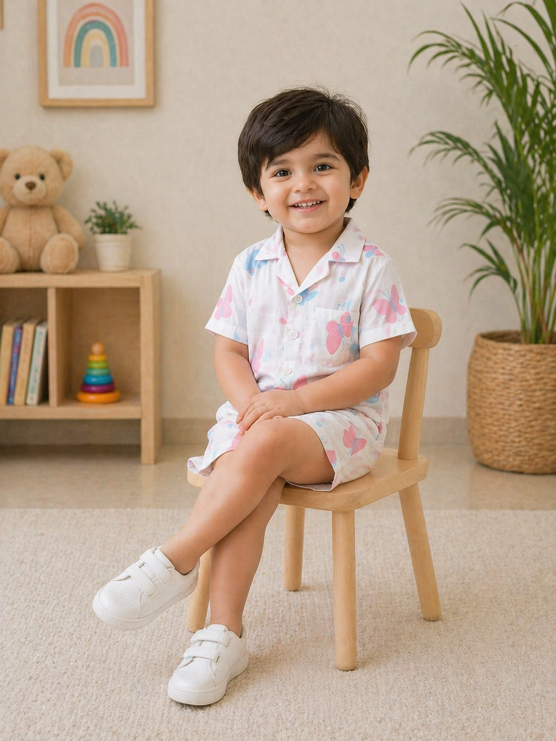Ivory Trends Butterfly Print Muslin Cotton Cord Set for Kids | Premium Shirt & Shorts Co-ord Set | Summer Wear (1–5 Years)