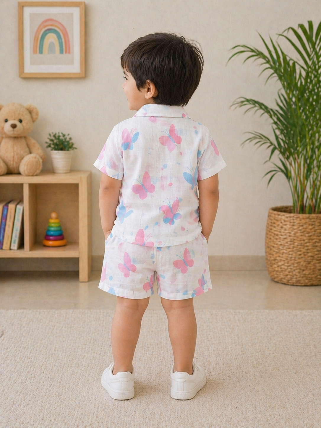 Ivory Trends Butterfly Print Muslin Cotton Cord Set for Kids | Premium Shirt & Shorts Co-ord Set | Summer Wear (1–5 Years)