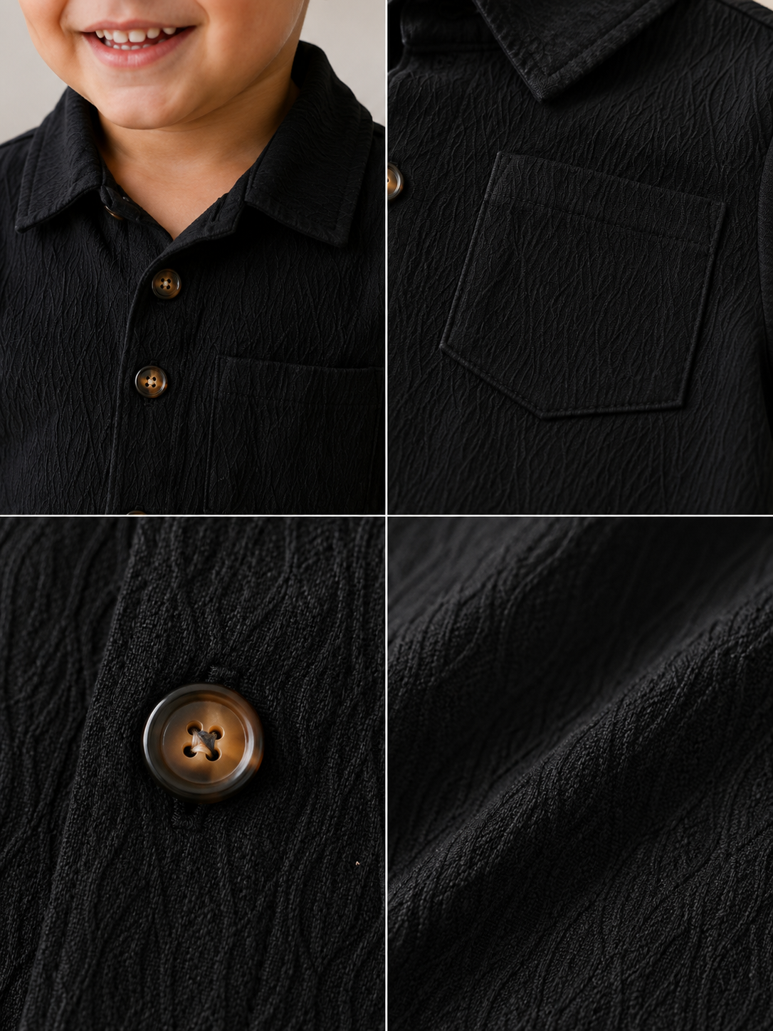 Ivory Trends Premium Black Textured Cotton Cord Set for Boys | Shirt & Shorts Co-ord Set | Summer Wear (3 –10 Years)