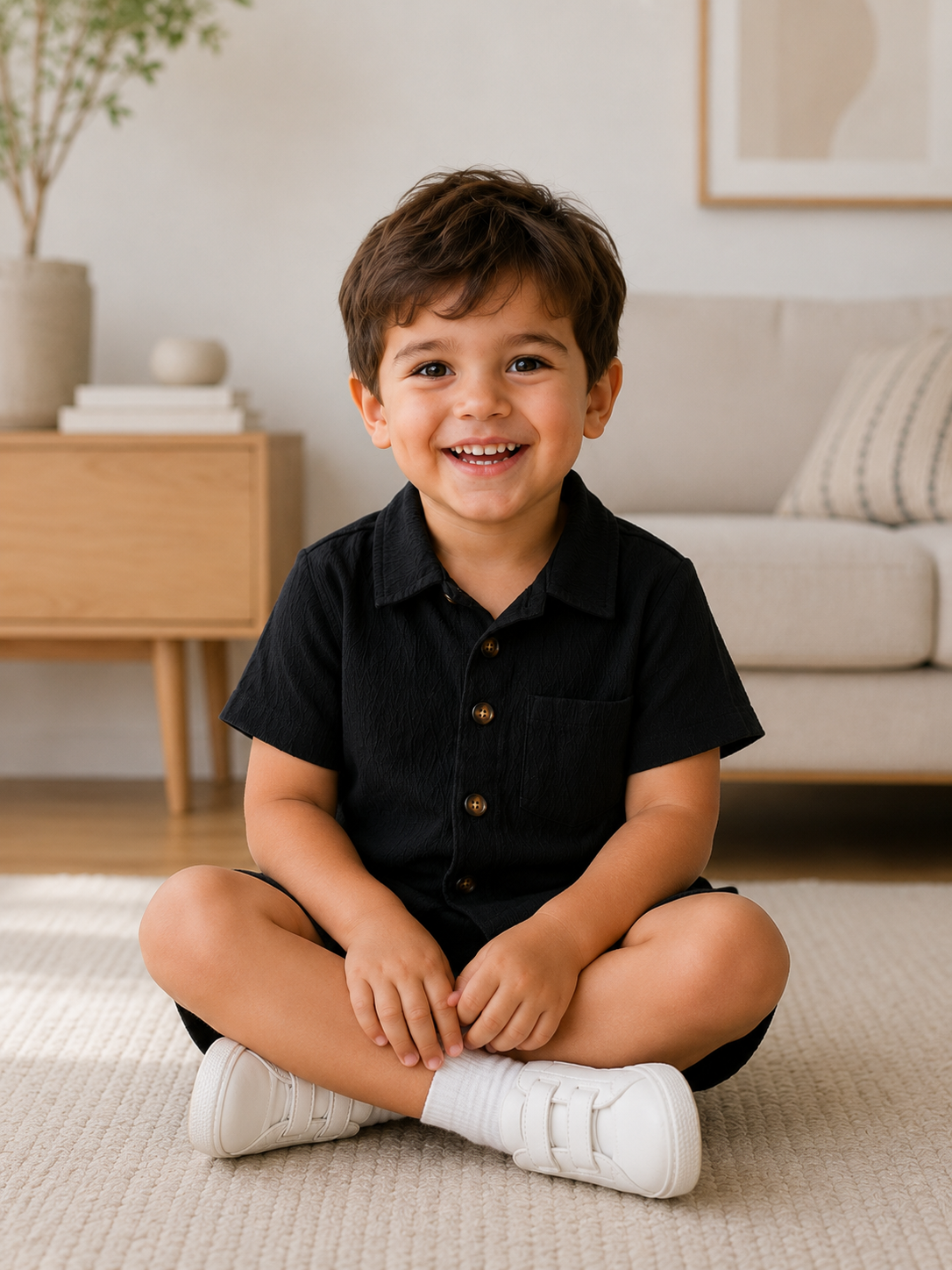 Ivory Trends Premium Black Textured Cotton Cord Set for Boys | Shirt & Shorts Co-ord Set | Summer Wear (3 –10 Years)