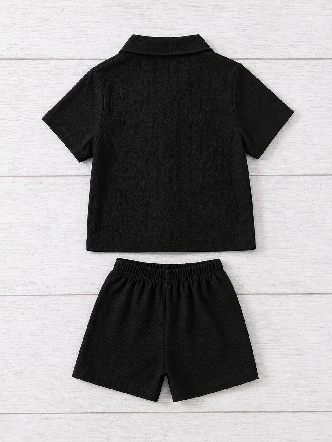 Ivory Trends Premium Black Textured Cotton Cord Set for Boys | Shirt & Shorts Co-ord Set | Summer Wear (3 –10 Years)