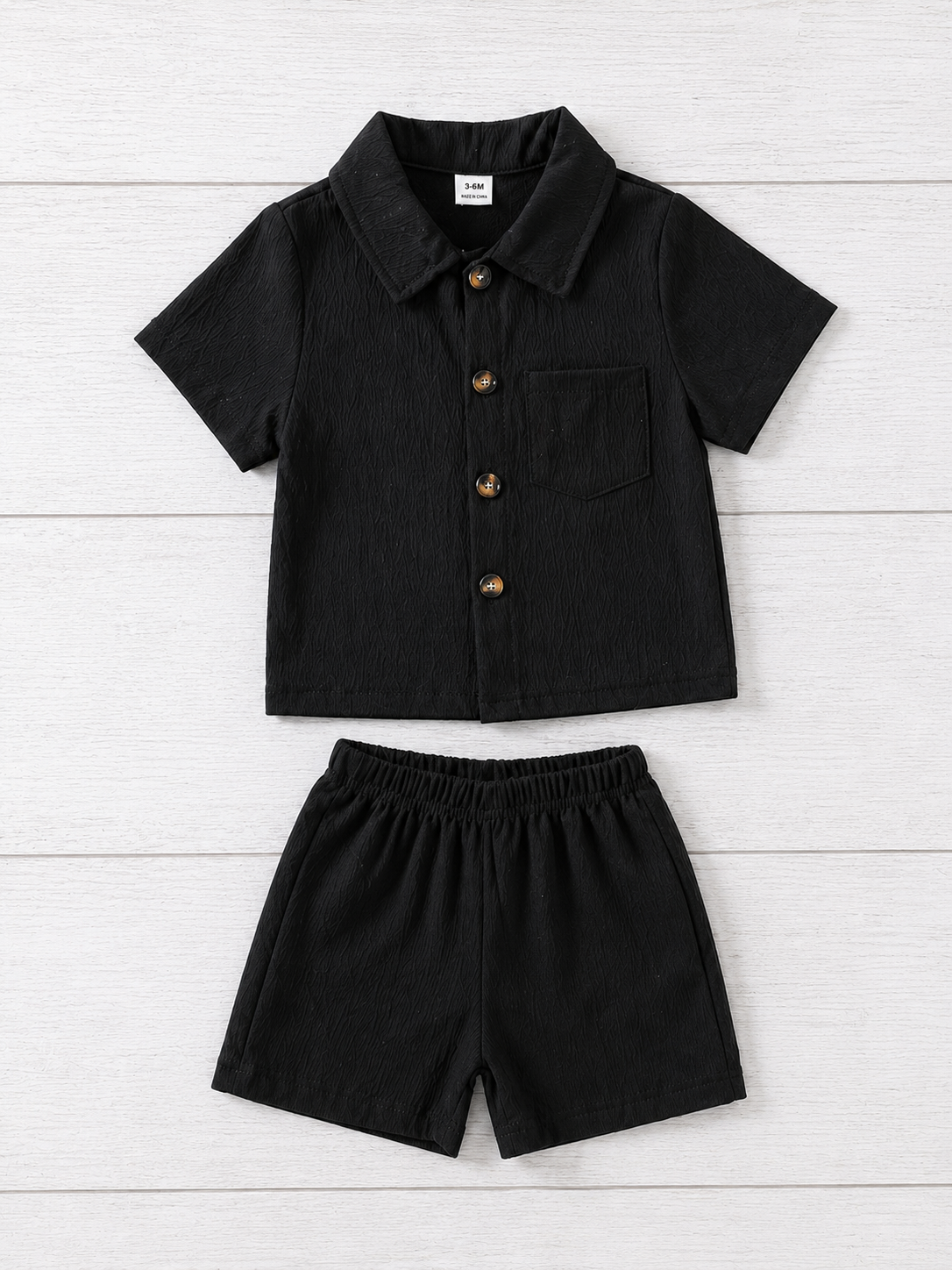 Ivory Trends Premium Black Textured Cotton Cord Set for Boys | Shirt & Shorts Co-ord Set | Summer Wear (3 –10 Years)