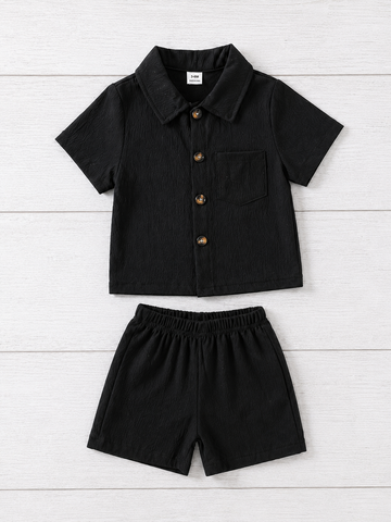 Ivory Trends Premium Black Textured Cotton Cord Set for Boys | Shirt & Shorts Co-ord Set | Summer Wear (3 –10 Years)