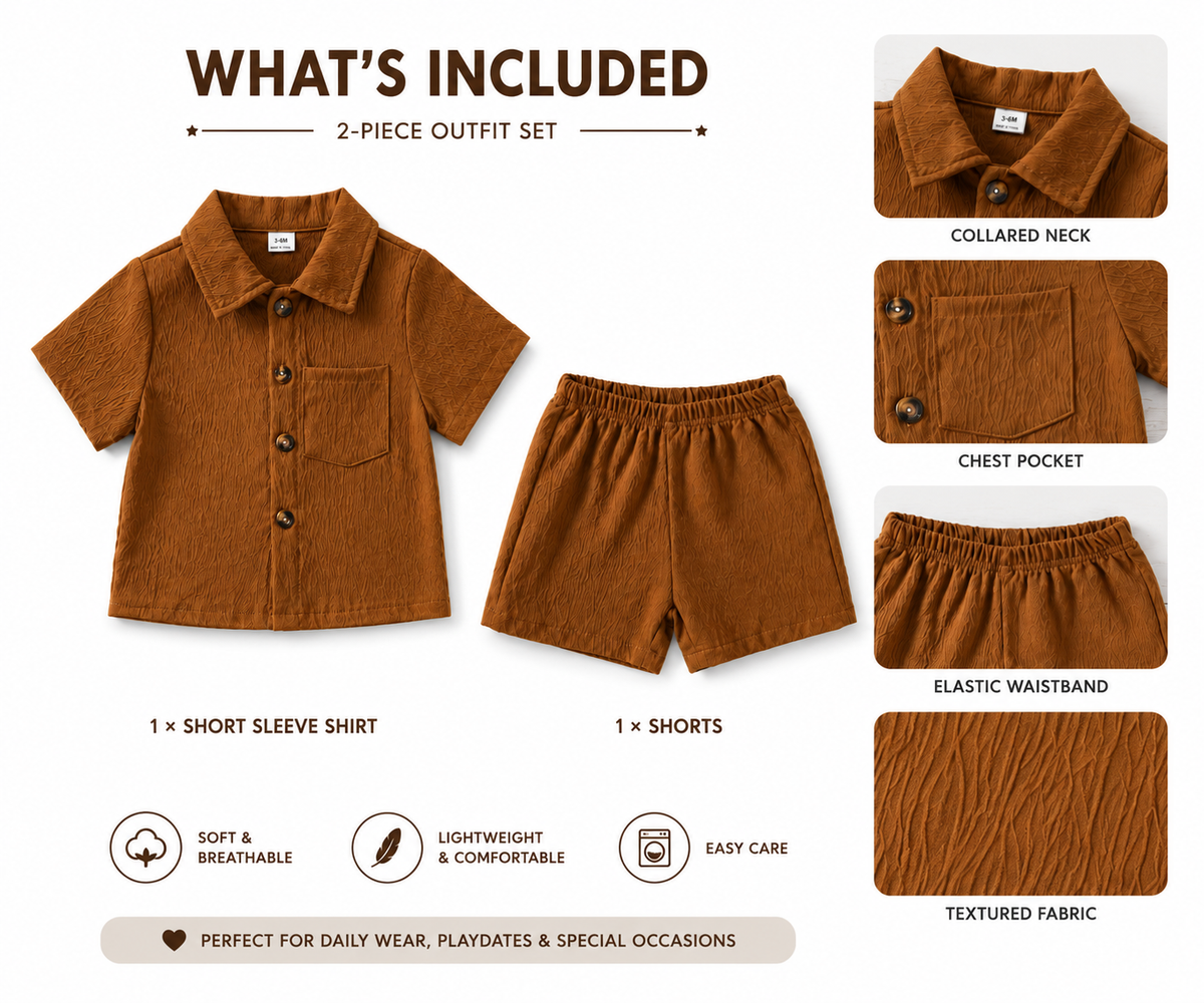 Ivory Trends Premium Black Textured Cotton Cord Set for Boys | Shirt & Shorts Co-ord Set | Summer Wear (3 –10 Years)