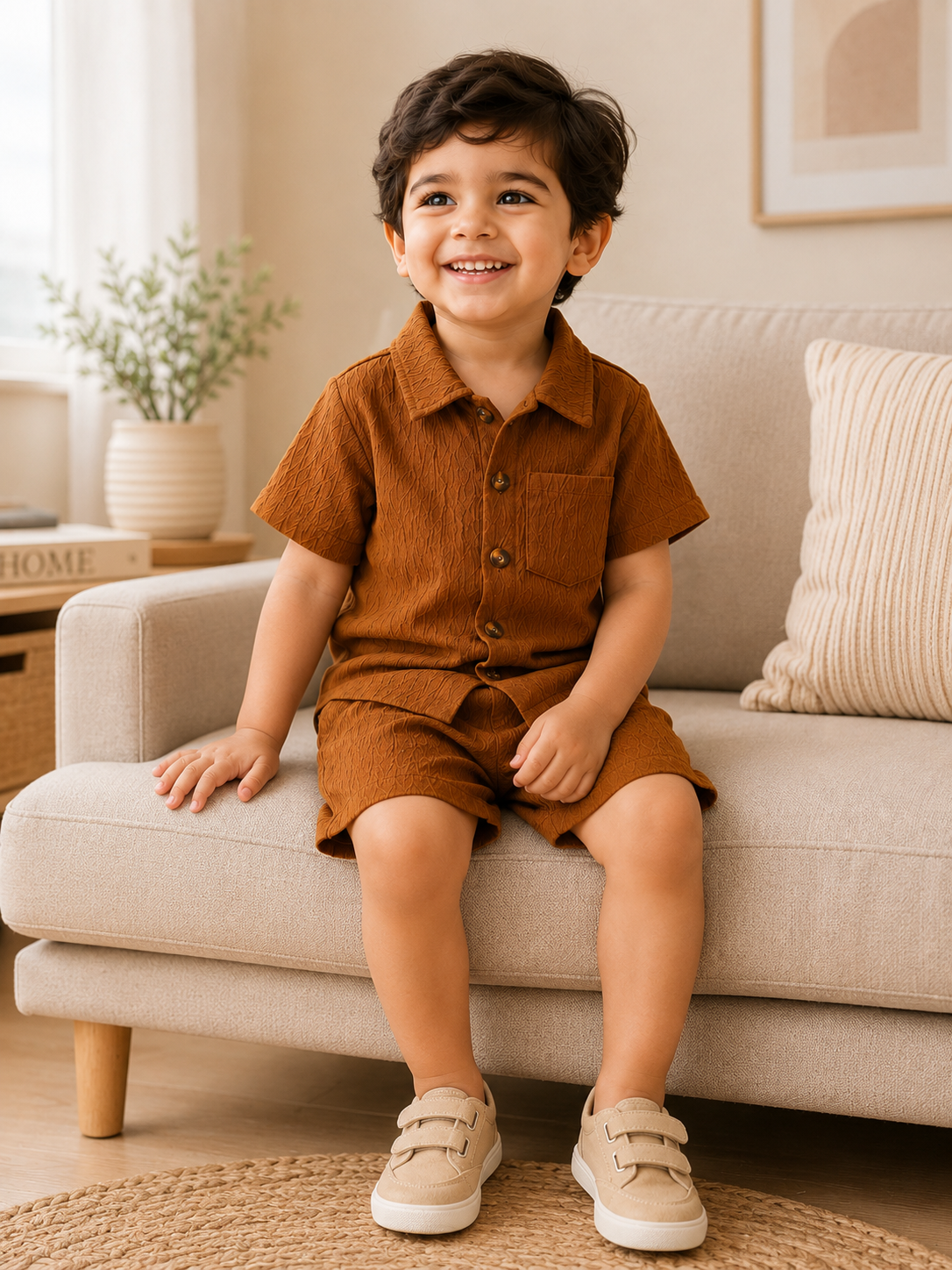 Ivory Trends Premium Black Textured Cotton Cord Set for Boys | Shirt & Shorts Co-ord Set | Summer Wear (3 –10 Years)