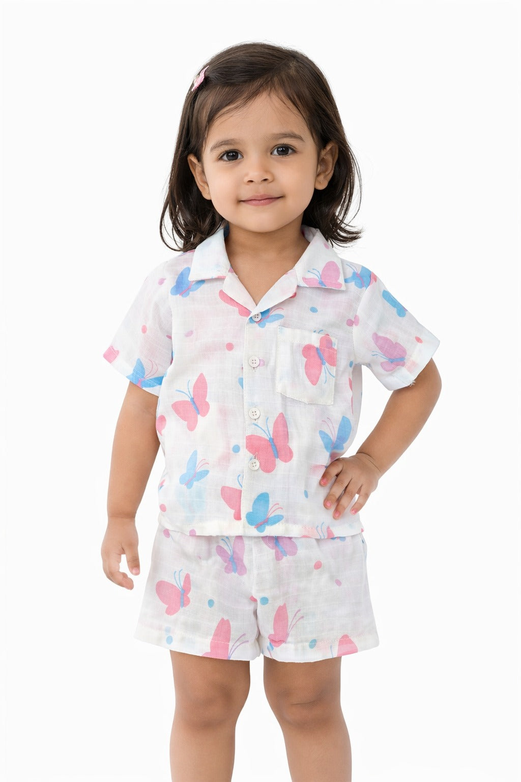 Girls Butterfly Print Shirt & Shorts Set – Cute Summer Co-Ord Outfit for Kids