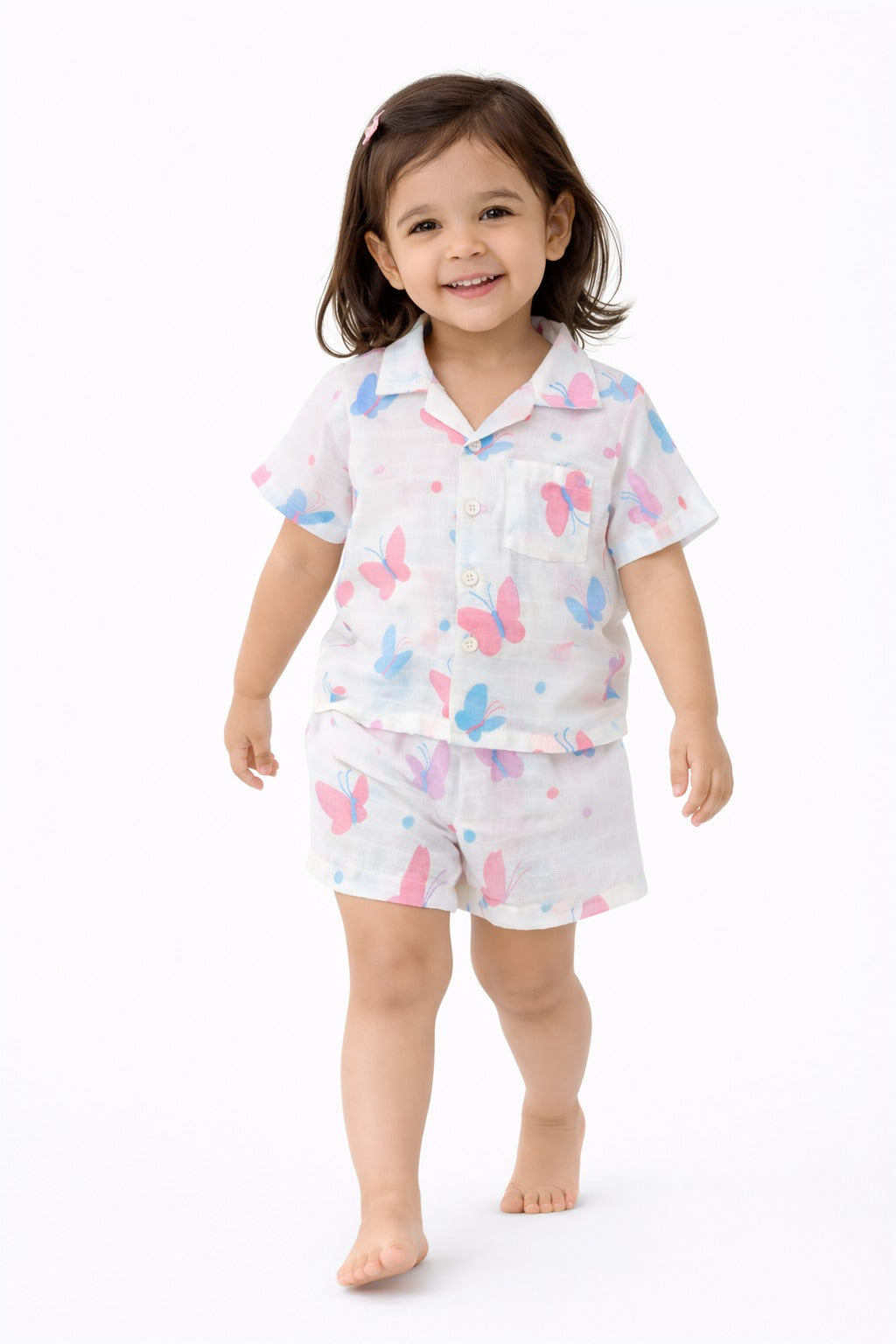 Girls Butterfly Print Shirt & Shorts Set – Cute Summer Co-Ord Outfit for Kids
