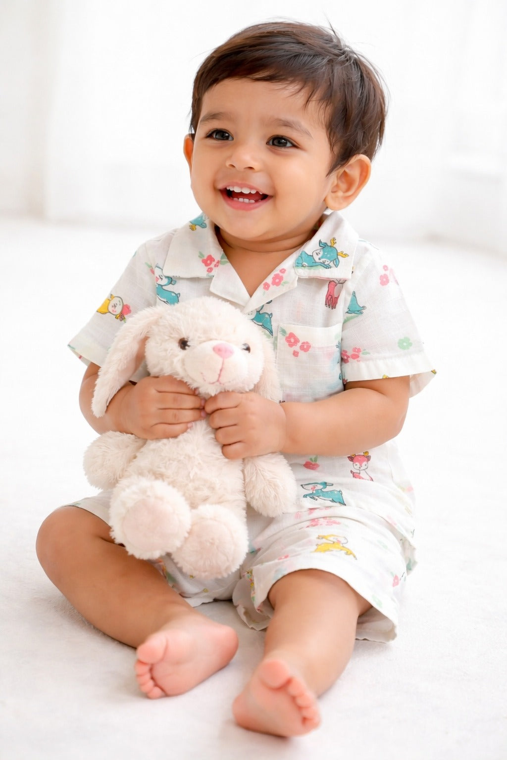 Baby Boys Printed Shirt & Shorts Set – Cute Animal Print Casual Co-Ord Outfit