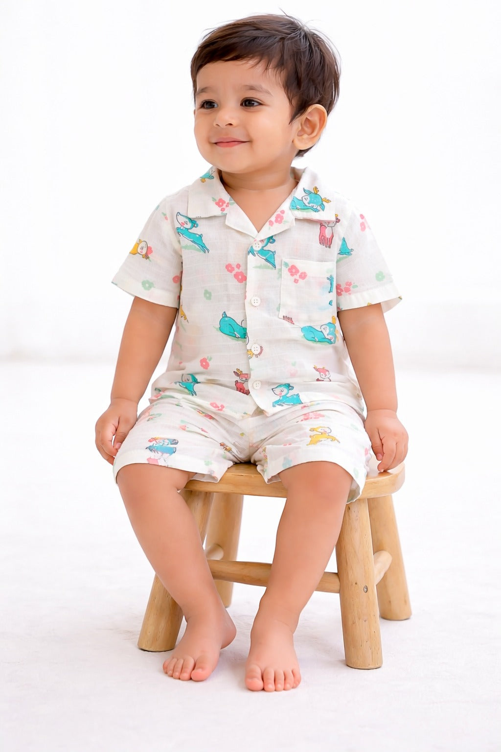 Baby Boys Printed Shirt & Shorts Set – Cute Animal Print Casual Co-Ord Outfit