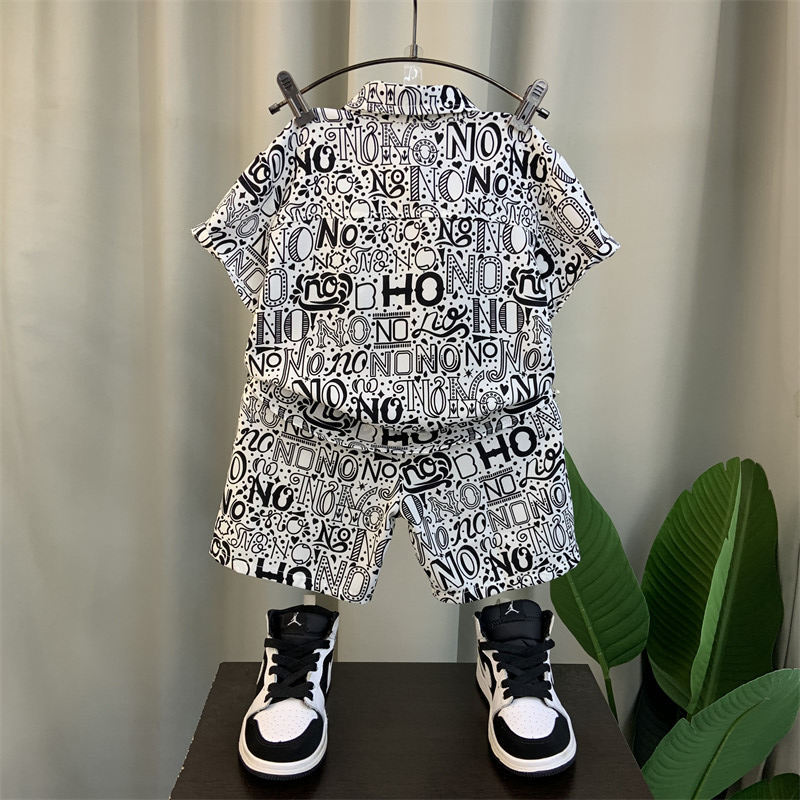 Boys Black & White Printed Shirt & Shorts Set – Trendy Casual Co-Ord Outfit