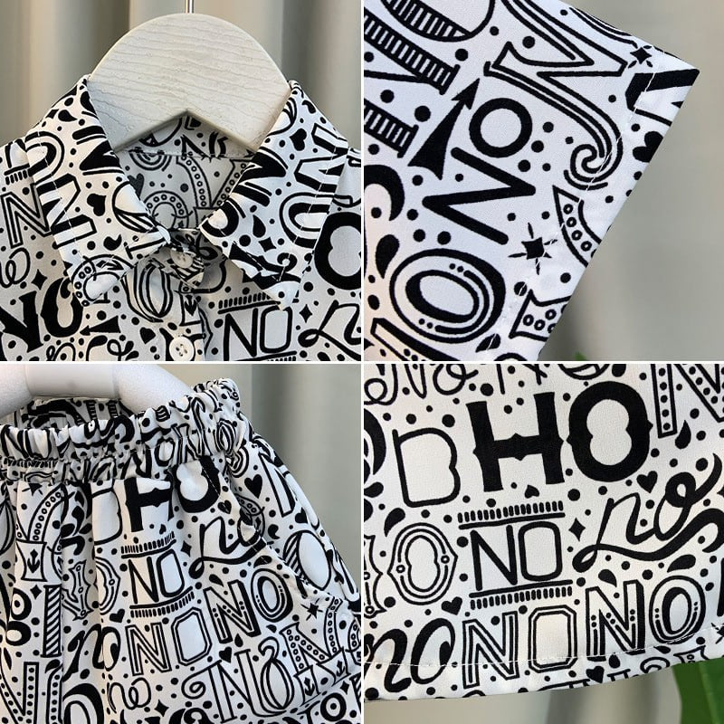 Boys Black & White Printed Shirt & Shorts Set – Trendy Casual Co-Ord Outfit