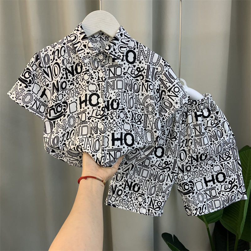 Boys Black & White Printed Shirt & Shorts Set – Trendy Casual Co-Ord Outfit