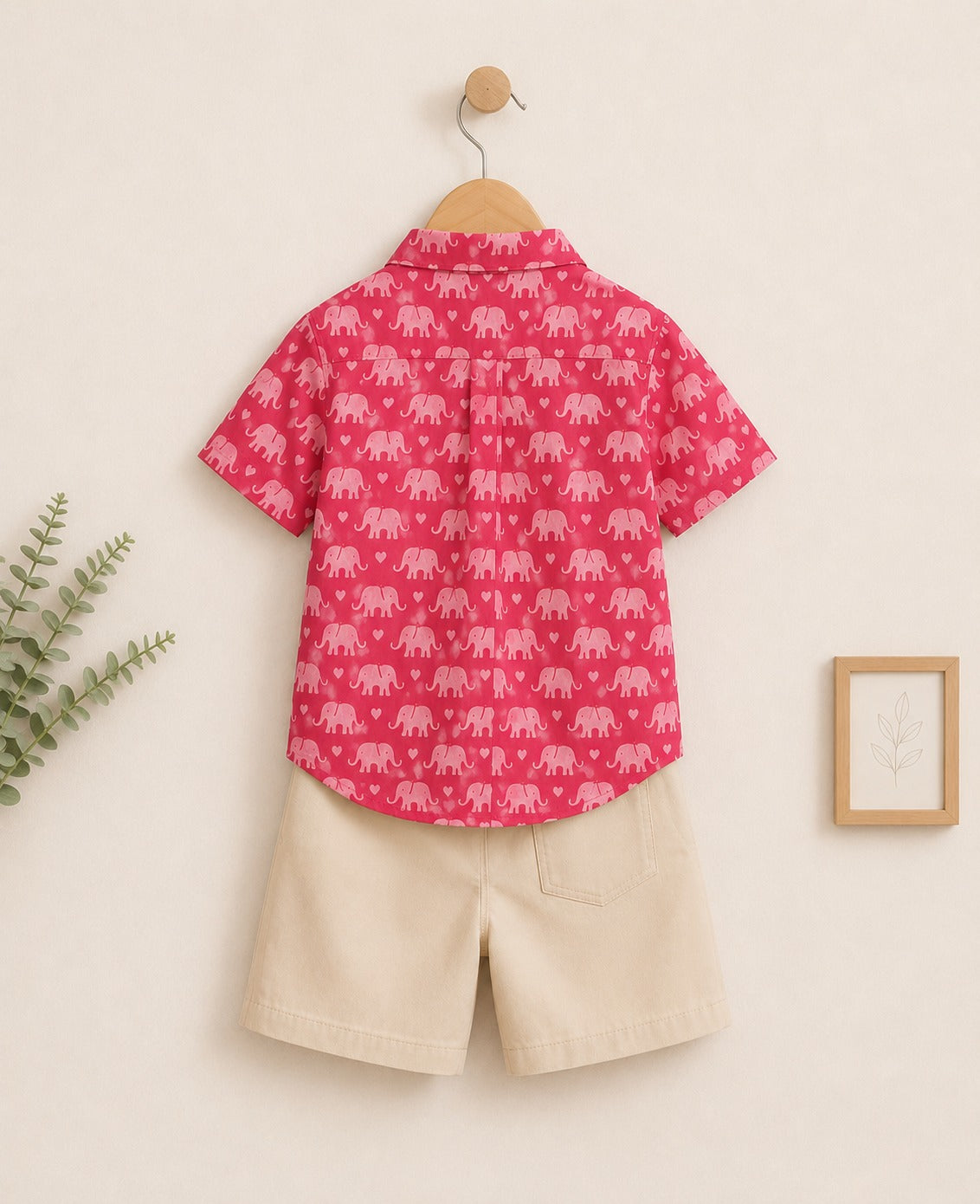 Boys Pink Elephant Print Shirt & Shorts Set – Stylish Casual Summer Outfit