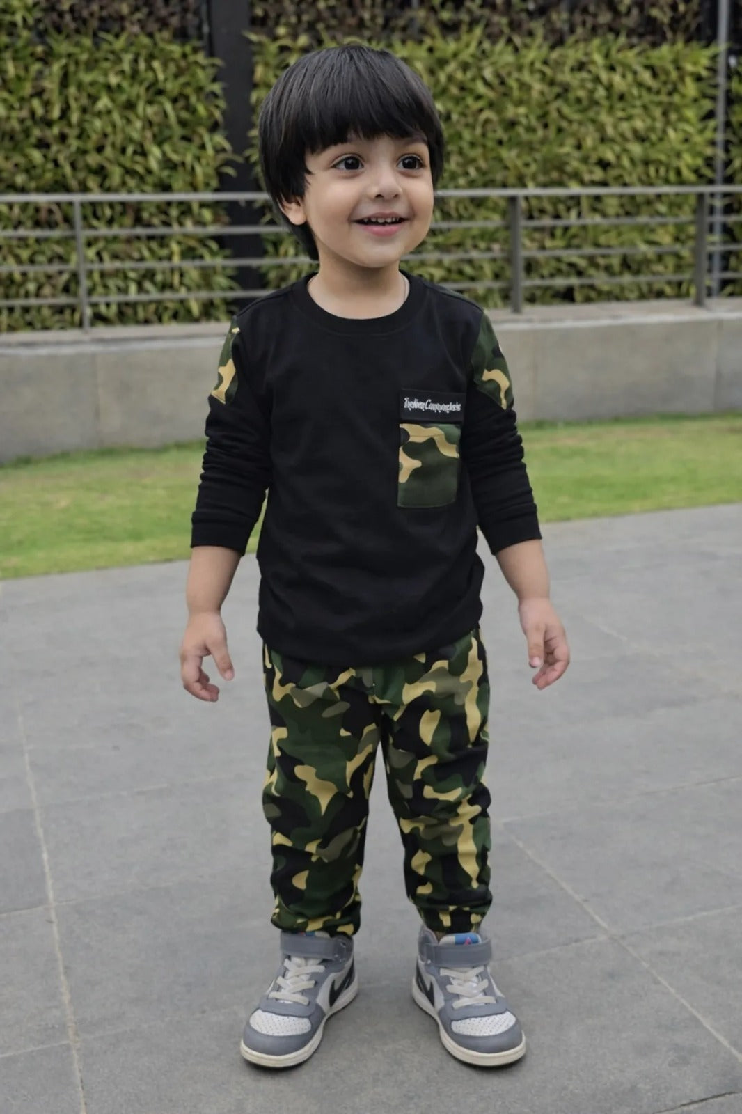Boys Camouflage Printed Co-Ord Set – Full Sleeve T-Shirt & Jogger Pant