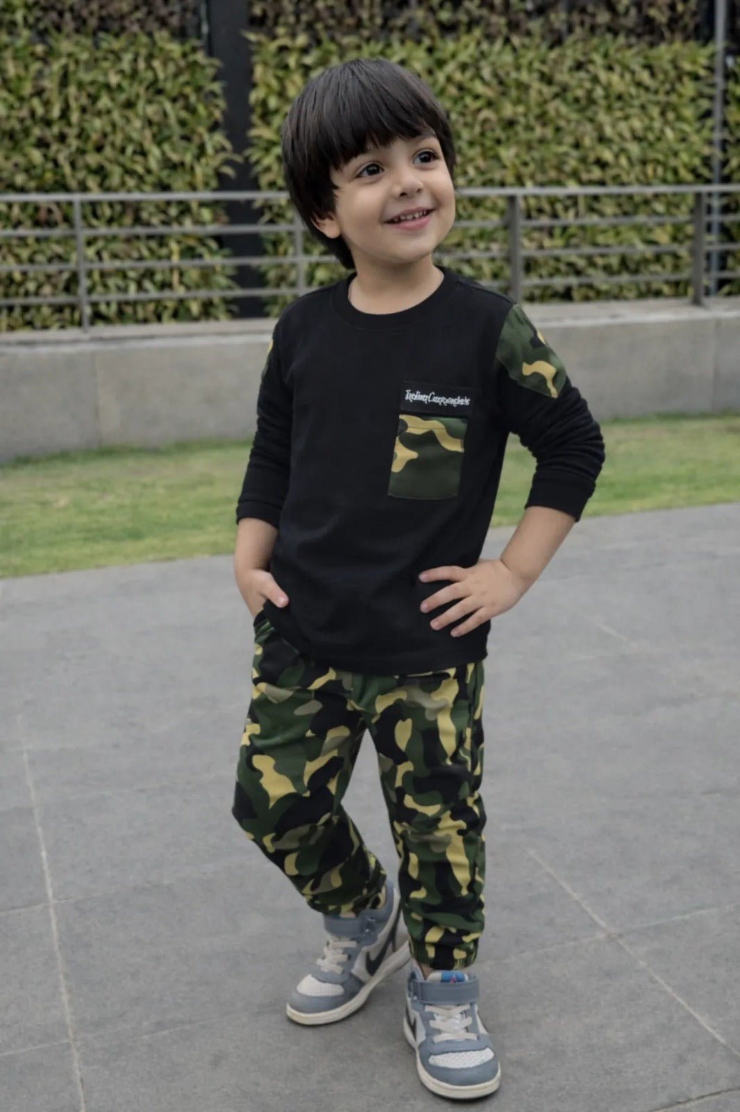 Boys Camouflage Printed Co-Ord Set – Full Sleeve T-Shirt & Jogger Pant