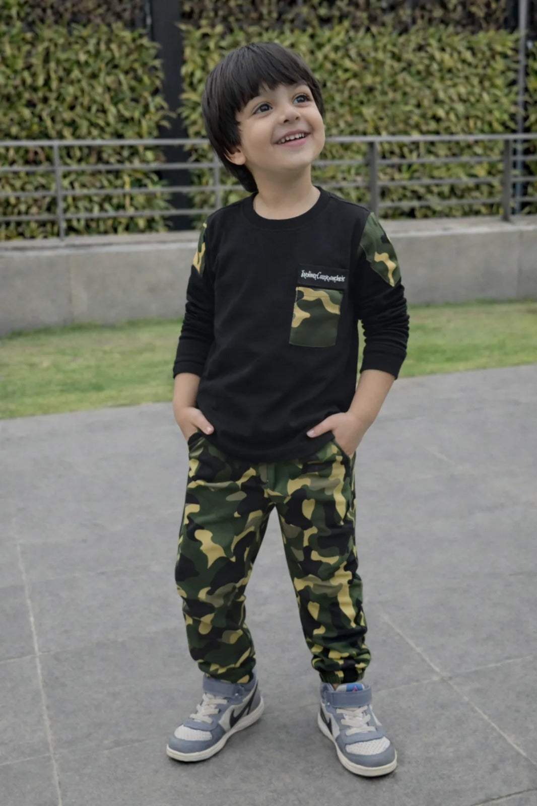 Boys Camouflage Printed Co-Ord Set – Full Sleeve T-Shirt & Jogger Pant