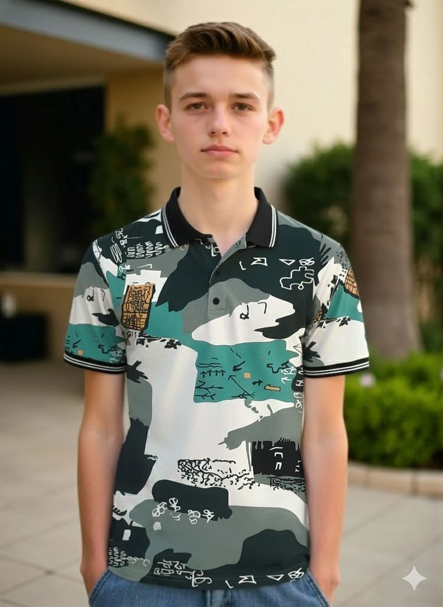 Boys Polo T-Shirt with Ribbed Collar,Boys Short Sleeve Polo Neck T-Shirt,Boys Casual Polo T-Shirt,Boys Regular Fit Polo T-Shirt,Boys Printed Polo T-Shirt