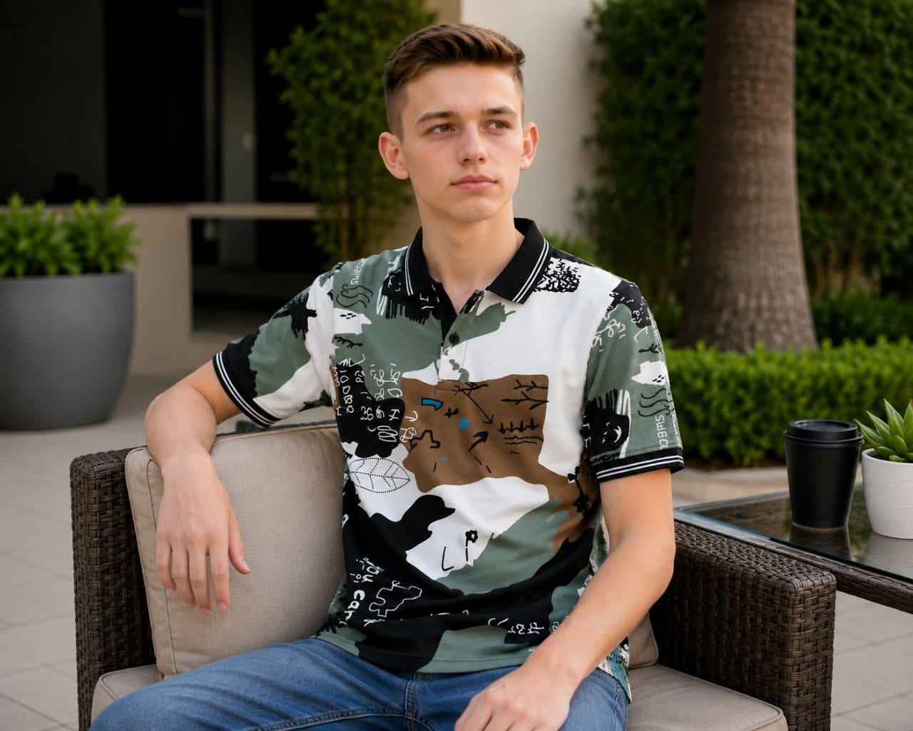 Boys Polo T-Shirt with Ribbed Collar,Boys Short Sleeve Polo Neck T-Shirt,Boys Casual Polo T-Shirt,Boys Regular Fit Polo T-Shirt,Boys Printed Polo T-Shirt