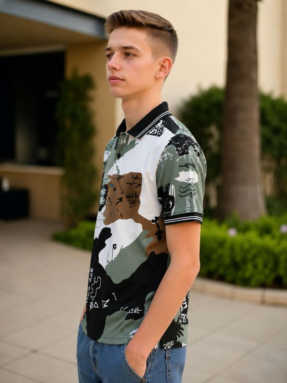 Boys Polo T-Shirt with Ribbed Collar,Boys Short Sleeve Polo Neck T-Shirt,Boys Casual Polo T-Shirt,Boys Regular Fit Polo T-Shirt,Boys Printed Polo T-Shirt