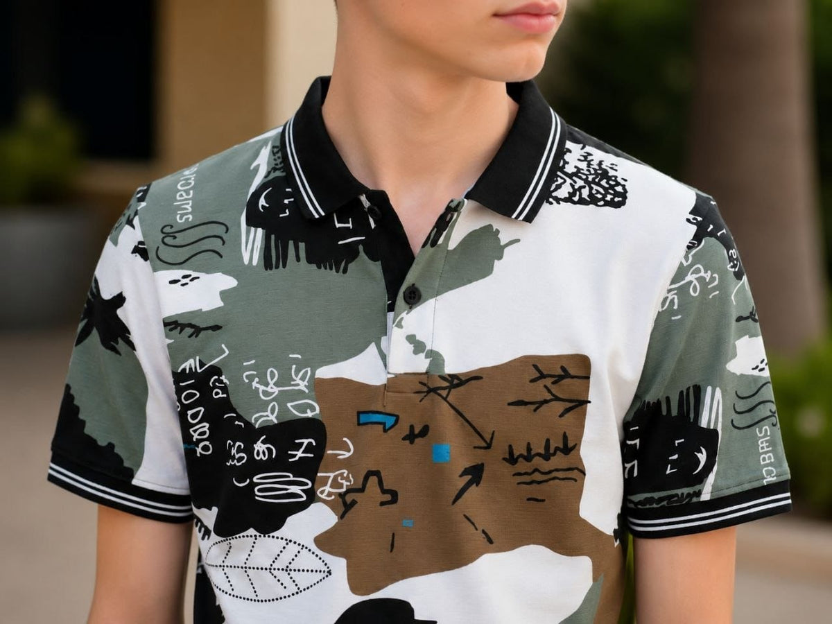 Boys Polo T-Shirt with Ribbed Collar,Boys Short Sleeve Polo Neck T-Shirt,Boys Casual Polo T-Shirt,Boys Regular Fit Polo T-Shirt,Boys Printed Polo T-Shirt