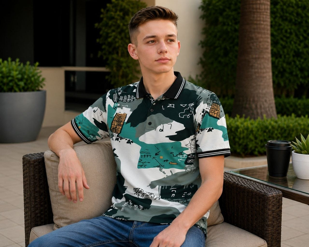 Boys Polo T-Shirt with Ribbed Collar,Boys Short Sleeve Polo Neck T-Shirt,Boys Casual Polo T-Shirt,Boys Regular Fit Polo T-Shirt,Boys Printed Polo T-Shirt