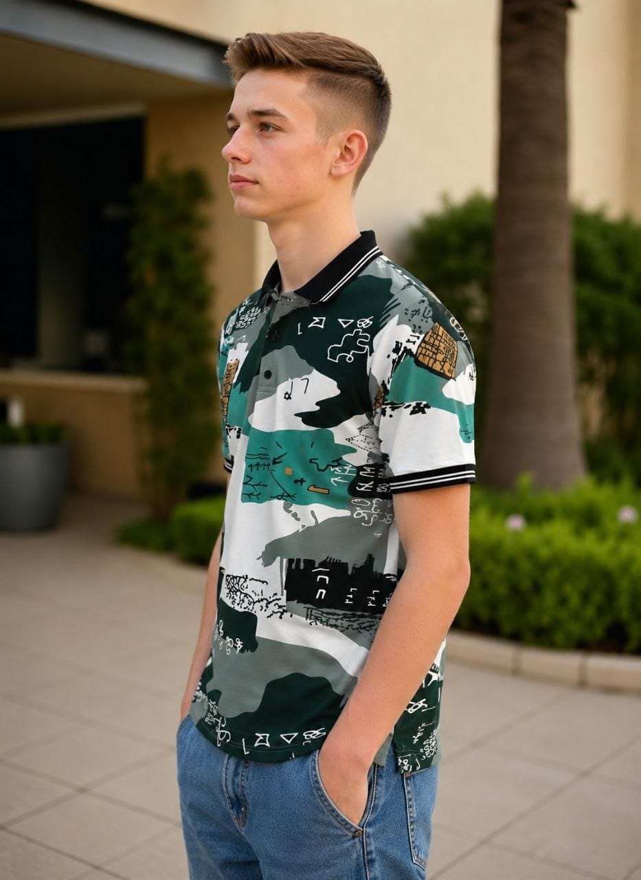 Boys Polo T-Shirt with Ribbed Collar,Boys Short Sleeve Polo Neck T-Shirt,Boys Casual Polo T-Shirt,Boys Regular Fit Polo T-Shirt,Boys Printed Polo T-Shirt