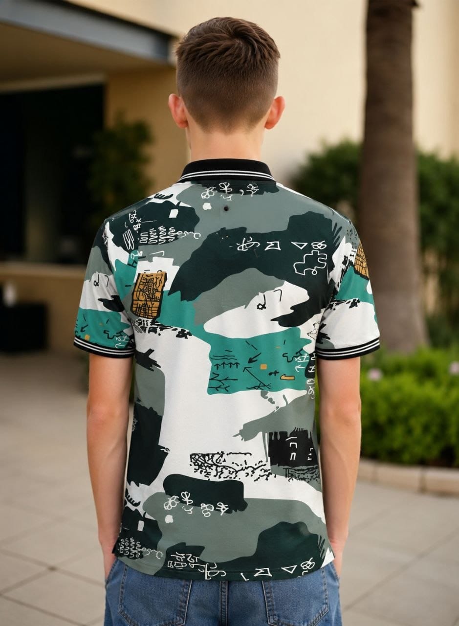 Boys Polo T-Shirt with Ribbed Collar,Boys Short Sleeve Polo Neck T-Shirt,Boys Casual Polo T-Shirt,Boys Regular Fit Polo T-Shirt,Boys Printed Polo T-Shirt