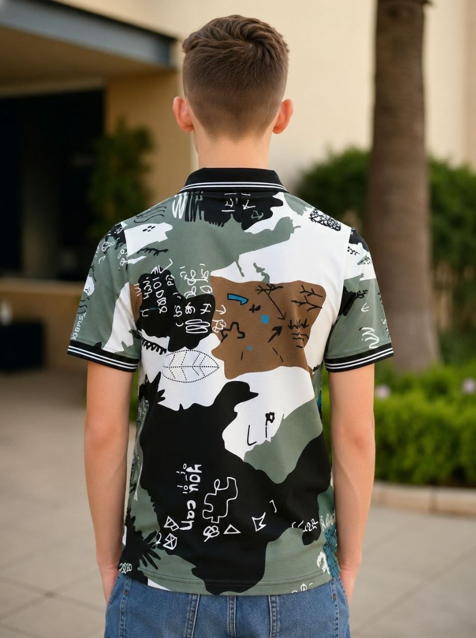 Boys Polo T-Shirt with Ribbed Collar,Boys Short Sleeve Polo Neck T-Shirt,Boys Casual Polo T-Shirt,Boys Regular Fit Polo T-Shirt,Boys Printed Polo T-Shirt