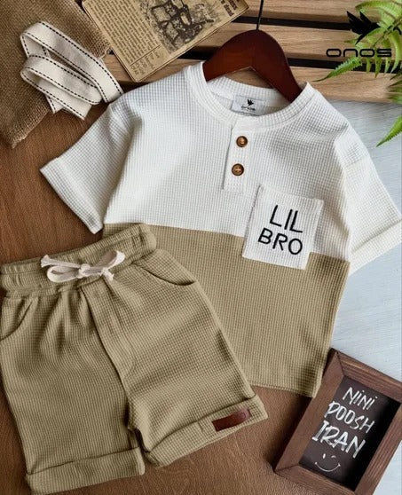 Kids Boys Waffle Cotton Co-Ord Set | Half Sleeve Color Block T-Shirt & Shorts Set | Summer Casual Outfit for Boys